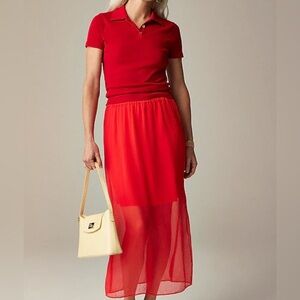 J Crew red Gwyneth layered slip skirt in crinkle‎ chiffon size S NWT CH412